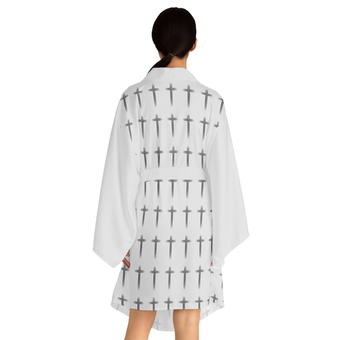Cross Pattern Long Sleeve Kimono Robe