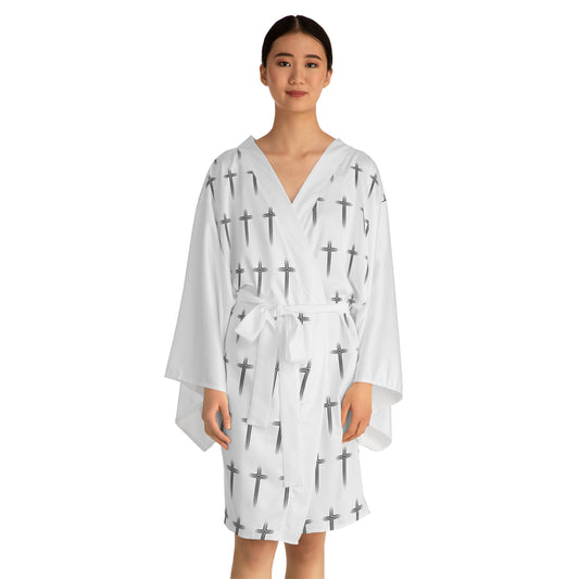 Cross Pattern Long Sleeve Kimono Robe
