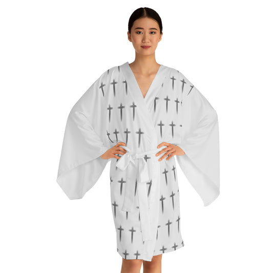 Cross Pattern Long Sleeve Kimono Robe